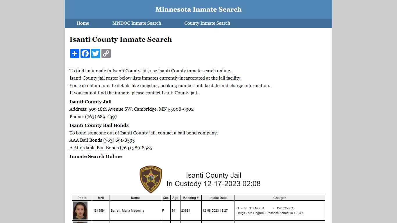 Isanti County Inmate Search